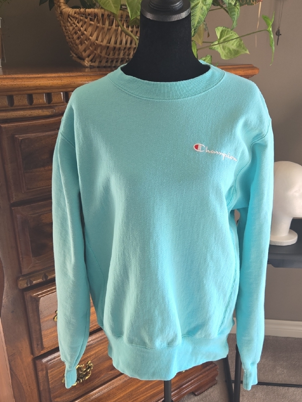CHAMPION Reverse Weave Teal Crewneck Sweatshirt w/ Logo Mens Small